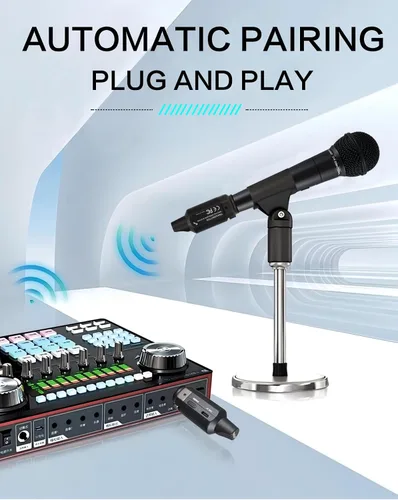 Vista 6 de Ulumac Aroma - Transmisor y receptor inalámbrico XLR, sistema de micrófono inalámbrico UHF profesional para transmisión estable, 7 canales, rango
