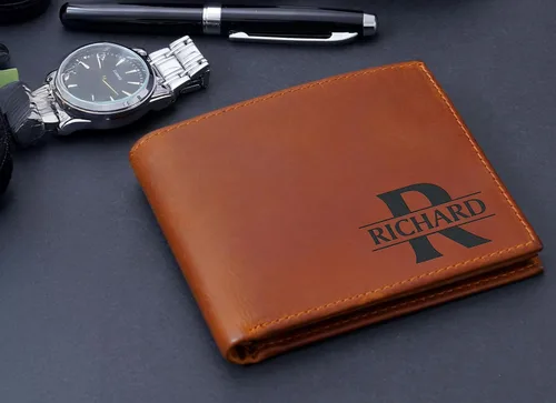 Vista 4 de Billetera personalizable para hombre, carteras plegables con monograma personalizadas para hombres, regalos personalizados para hombres, novio
