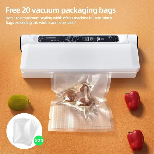 Vista 6 de Máquina selladora al vacío, succión fuerte de 75 KPA, 20 bolsas de sellado al vacío para alimentos, temporizador digital de cuenta regresiva