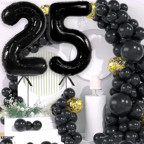 Vista 6 de KatchOn, Globo negro del número 25 de 40 pulgadas, globo de aluminio de Mylar del número 25 para decoraciones de feliz cumpleaños, globos del número