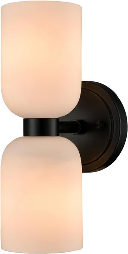 Vista 11 de CLAXY Lámpara de pared moderna de baño en oro con vidrio lechoso, accesorios de iluminación de baño con 2 luces regulables Dual E26 Based Cylinder