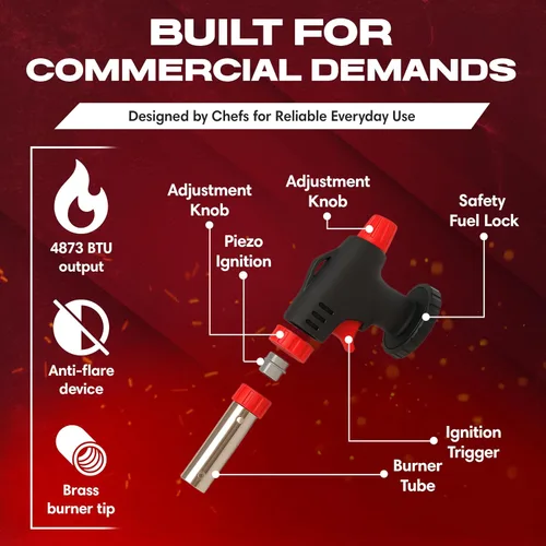 Vista 3 de Chef Master 90022 - Encendedor de butano con 4 botes de estaño de combustible de butano, antorcha de cocina recargable y antorcha de cocina