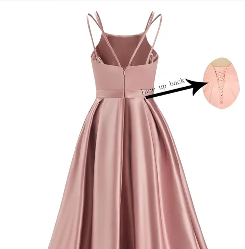 Vista 4 de SMORBRID Women's Spaghetti Straps Prom Dresses A-Line Satin Long Formal Evening Ball Gowns with Slit