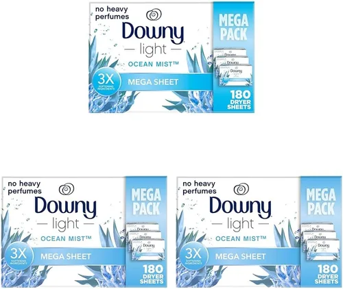 Vista 11 de Downy Light Mega Dryer Sheets, Laundry Fabric Softener, Ocean Mist, 130 Count