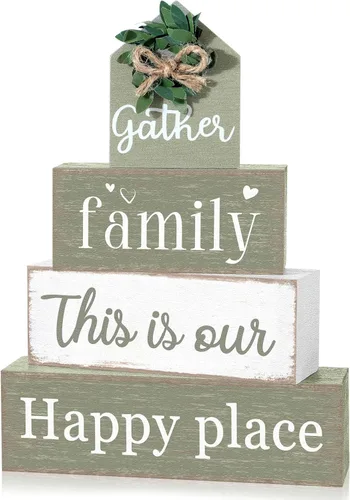 Vista 10 de Cinnvoice Decoración rústica de mesa de granja, letreros de bendición para decoración del hogar, letrero de madera neutral para la familia, centro