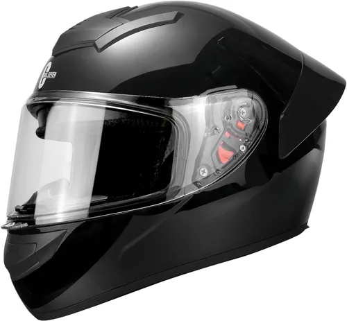 Vista 3 de Casco de motocicleta de cara completa para adultos con aprobación DOT, Casco ligero y aerodinámico de bicicleta de calle negro brillante para Brillo