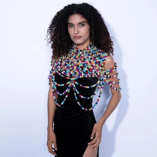 Vista 7 de CCbodily - Brasier de cadena de perlas para el cuerpo, collares de hombro de moda, joyería corporal
