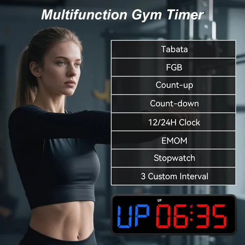 Vista 2 de Acedeck Reloj temporizador portátil para gimnasio: reloj digital de fitness con imán fuerte - Control remoto para entusiastas del fitness - Batería