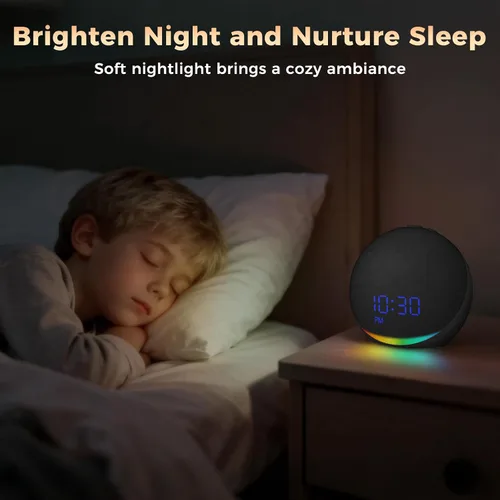 Vista 7 de Máquina de Sonido Reloj Despertador para Dormitorio: 25 Sonidos Naturales de Sueño - Máquina de Ruido Blanco para Adultos, Niños y Bebés - Suave