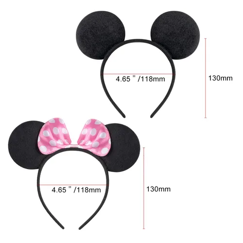 Vista 5 de CrushJoy-US 20 piezas de orejas de Mickey y Minnie Mouse, color sólido negro y lazo rosado, diadema para niños y niñas (rosado y negro)