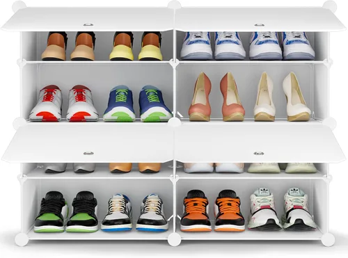Vista 9 de HOMIDEC Zapatero de 4 niveles para almacenamiento de 16 pares de zapatos, estantes de plástico para zapatos, organizador para armario, pasillo