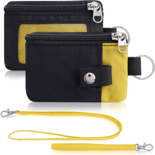 Vista 42 de Artpaxy Cartera minimalista para hombres y mujeres, llavero con bloqueo RFID, con cremallera, pequeña cartera con ventana de identificación, 2