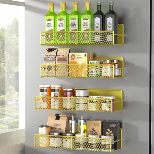 Vista 18 de Estante magnético para especias para refrigerador, paquete de 7 estantes magnéticos fuertes 100% de metal, organizador de especias con soporte
