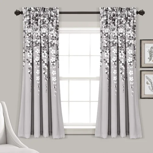 Vista 43 de Lush Decor Cenefa para ventana con flores que lloran, filtro de luz, azul y gris