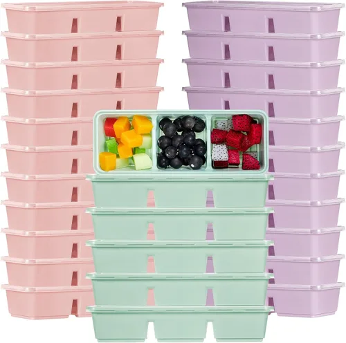 Vista 11 de Hushee Paquete de 5 recipientes pequeños de 17 onzas con 3 compartimentos para aperitivos con tapa, caja Bento de plástico desechable, cajas de Negro