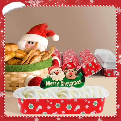 Vista 3 de Paquete de 100 mini moldes para pan de Navidad con tapas, mini moldes para pasteles con tapas y cucharas, moldes de papel de aluminio de 6.8 onzas