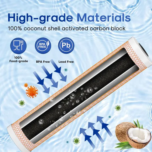 Vista 3 de ICEPURE Filtro de agua de carbón activado y KDF de gran capacidad de 4.5 x 20 pulgadas, filtración de metal pesado para toda la casa, filtro de agua