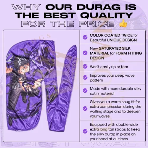 Vista 66 de Art Silky Durag con colas largas y anchas, durags de tela de seda suave satinada para mayor comodidad y compresión