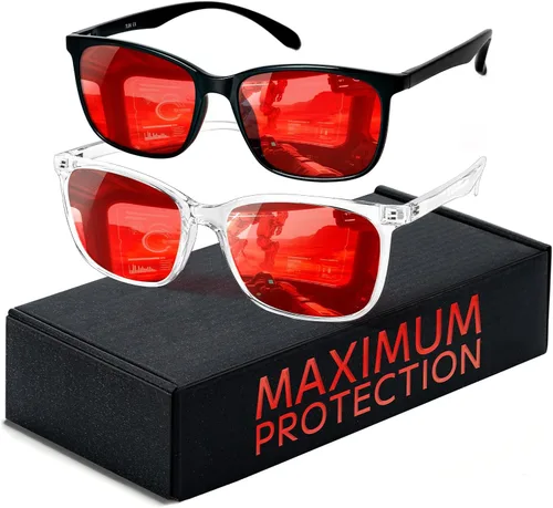 Vista 12 de TIJN Lentes de dormir para 99.9% TR90 con bloqueo de luz azul y verde, doble revestimiento AR con lente roja para juegos de computadora que reducen