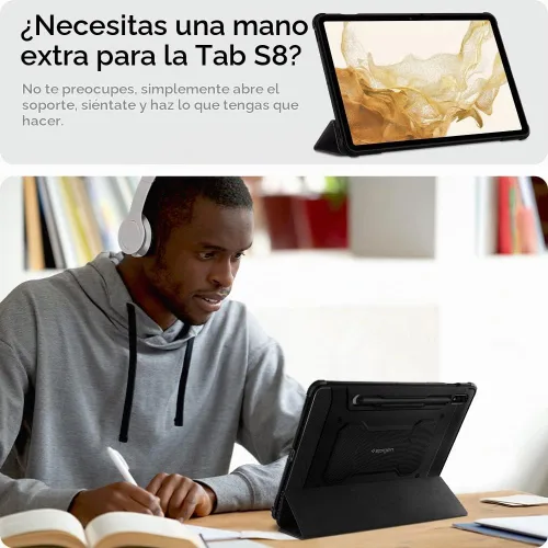 Vista 5 de Spigen Funda Rugged Armor para Galaxy Tab S8 (2022) / Tab S7 (2020) con soporte para bolígrafo S integrado, color negro