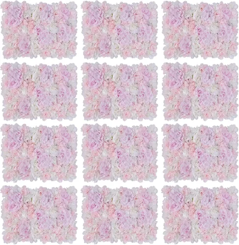 Vista 9 de Juego de paneles de pared de flores de seda artificial, telón de fondo de fiesta de boda, panel de pared floral de rosa de seda para ramo, Rosa