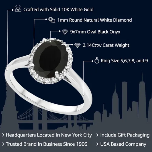 Vista 2 de Gem Stone King Anillo de compromiso ovalado de oro blanco de 10 quilates con piedra natal y halo de diamantes Ovalado de 0.354 x 0.276 in Anillo