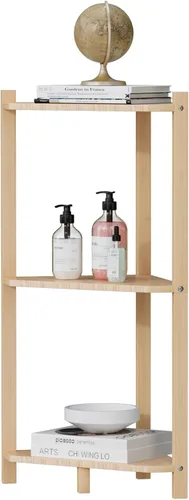 Vista 14 de Wisuce Estante esquinero, estantes esquineros de bambú 100% real, estante organizador de almacenamiento para baño, sala de estar, cocina
