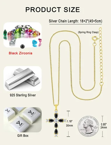 Vista 179 de YL Collar de cruz de plata de ley 925 con colgante de piedra natal religiosa para mujer