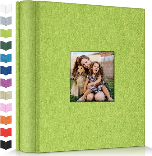 Vista 40 de Álbum de fotos Artfeel 4x6 con 100 bolsillos, álbumes de fotos deslizables, libro de memorias con cubierta de lino y ventana frontal, libro de fotos