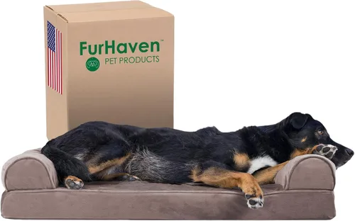 Vista 18 de Furhaven Cama para perro de espuma viscoelástica para perros medianos y pequeños con cojines extraíbles y funda lavable, para perros de hasta 35