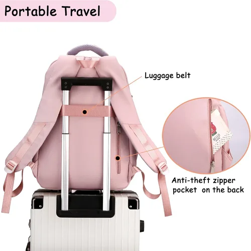 Vista 3 de Mochila para niñas y niños, bonita mochila escolar Kawaii ligera para escuela media y secundaria con bolsillo antirrobo, Negro -, Mochila escolar