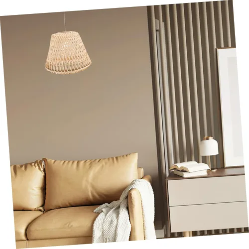 Vista 3 de Pantalla de bambú pequeña tejida estilo retro barril lámpara cubierta de luz de techo para iluminación interior hogar hotel restaurante 6.69 x 6.69