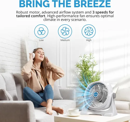 Vista 3 de NewAir Potente ventilador portátil de circulación de aire de 12 pulgadas en blanco Montaje en pared, pivote de 360°, hasta 40 pies de alto flujo
