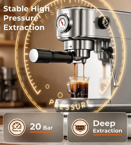 Vista 5 de atatix Máquina de café expreso 20 bar con espumador de leche Tono plata