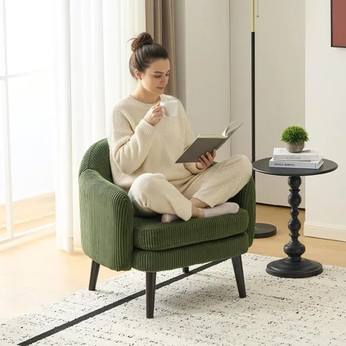 Vista 10 de VINGLI Sillón de Acento Moderno Tipo Barril de 30.3" de Ancho con Reposabrazos Track, Patas de Madera Sólida, Cómoda Silla Club Tapizada, Sofá
