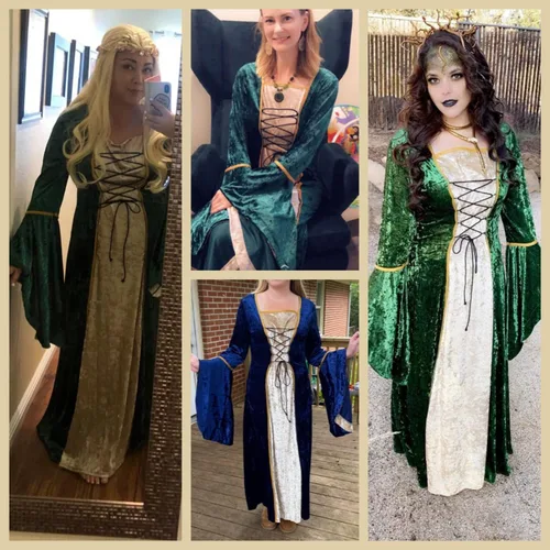 Vista 6 de Vestido medieval para mujer, disfraz estilo renacentista, de encaje, irlandés, largo, para cosplay, atuendo retro