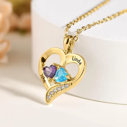 Vista 5 de Lam Hub Fong Collar con nombre para mujer, regalos personalizados para el día de la madre, collar de piedra natal para madre e hija, regalos