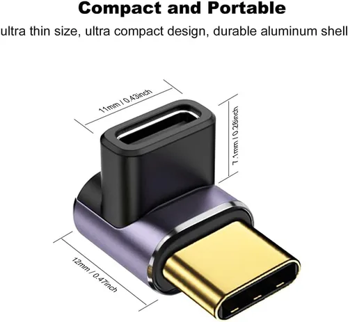 Vista 2 de Adaptador de ángulo USB C de 40 Gbps 2 unidades USB C tipo C de 90 grados en ángulo USB-C macho a hembra adaptador de 8 K a 60 Hz USB en ángulo