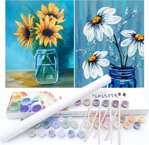Vista 69 de BAISITE 0304 - Kit de pintura por números para adultos principiantes; paquete de 2 lienzos de 8 pulgadas de ancho x 12 pulgadas de largo; caja