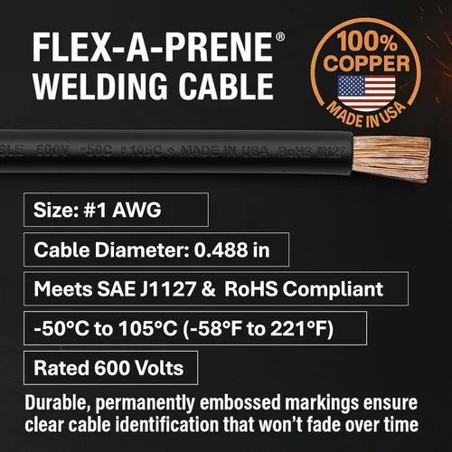 Vista 5 de SÜA - Conjunto de cables de soldadura de 300 amperios - Conector de terminal - Cable de cobre 100% AWG # 1 (15 pies cada plomo)