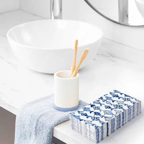 Vista 6 de 80 servilletas de papel desechables de peces oceánicos de acuarela azul, servilletas de papel decorativas para cena, toalla de mano para verano