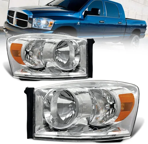 Vista 10 de Repuesto de conjunto de faros AS para Dodge Ram 1500 2002-2005/Ram 2500 3500 2003-2005 con carcasa negra, reflector ámbar, lentes transparentes