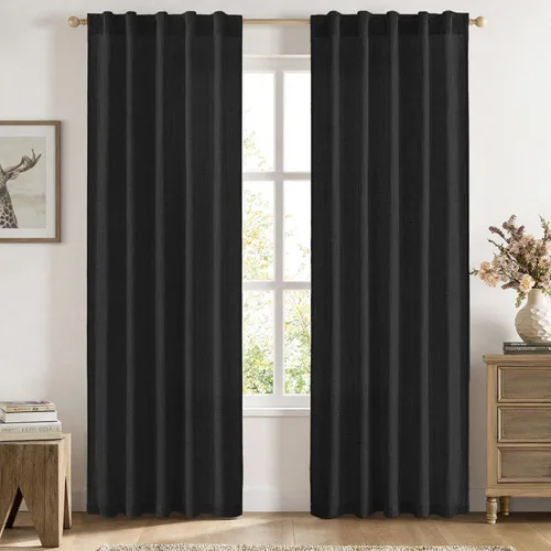 Vista 48 de MIULEE - Cortinas de lino sintético de 96 pulgadas de largo, 2 paneles, cortina semitransparente natural con pestaña trasera, bolsillo para barra