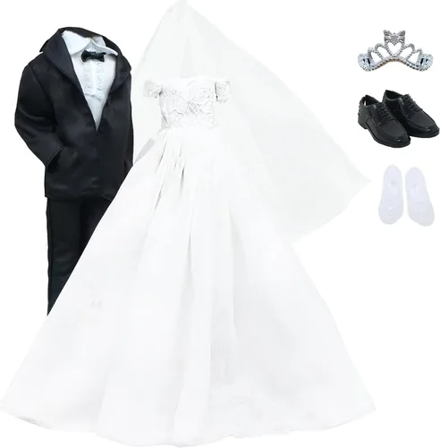Vista 9 de Edición Limitada Set de 3 Vestidos de Boda para Muñeca Negra Accesorios para Muñeca de 11.5 Pulgadas, Ropa de Princesa, Vestido, Falda, Complementos
