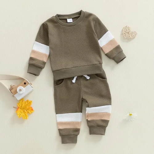 Vista 11 de Kuriozud Conjunto de 2 piezas de sudadera con cuello redondo y pantalones deportivos para niños pequeños para otoño e invierno