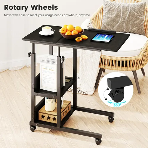Vista 3 de Hadulcet Mesa C Ajustable con Estación de Carga, Escritorio Inclinable Mesa Auxiliar en Forma de C para Sofá, Soporte sobre Cama con Ruedas