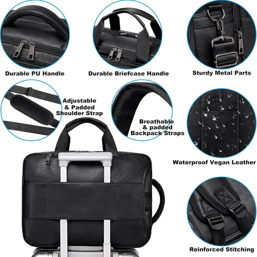 Vista 6 de weiatas Bolsa convertible 3 en 1 de cuero vegano para laptop para hombres y mujeres, mochila de viaje expandible para trabajo Convertible
