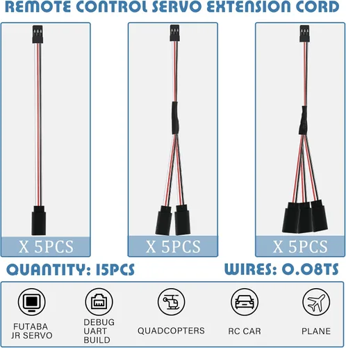 Vista 2 de Eccliy Cable de extensión servo de 15 piezas, conector Y de 3 pines, divisor de enchufe macho a hembra, servo adaptador de extensión compatible