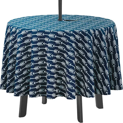 Vista 54 de Mantel redondo para interior/exterior de 58 pulgadas, mantel redondo impermeable para patio, manteles para mesa circular de primavera/verano