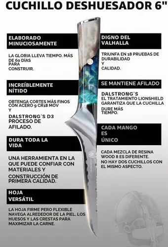 Vista 5 de Cuchillo deshuesador Dalstrong de 6" - 9CR18MOV HC Steel 58+ HRC - Hoja flexible - Mango de resina celestial - Funda - Para deshuesar pollo